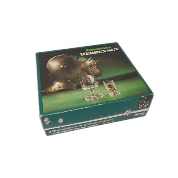 Zinnmünsen Herren Set ~ 2 Beer Cups and 2 Shot Gasses with Pewter Coins - Picture 8 of 10